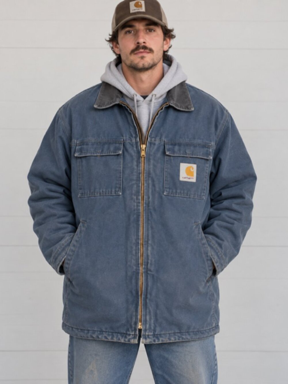 Vintage 2008 C03 Navy Blue Carhartt Jacket Size 46 ARC Embroidered Workwear USA